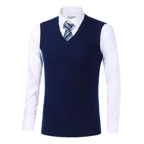 Mens 6.5% Wool Knit Tank Jumpers Pullover Sleeveless Casual For Winter V Neck Sweater4