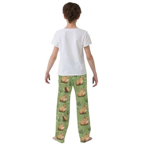 Boys' Pants Brown Capybaras Green Leaves Long Bottoms Jogger Pants Elastic Waist Trousers with Pockets S-XL3