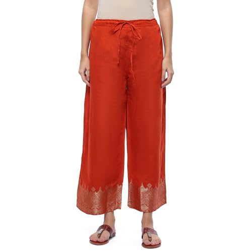 Image of BIBA Women Straight Mid Rise Art Silk Palazzo