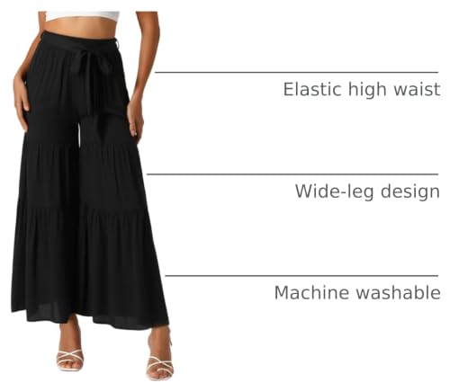 Image of Allegra K Women's 2026 Summer Wide Leg Palazzo Pants High Waisted Flowy Trendy Casual Lounge Boho Beach Ruffles Trousers