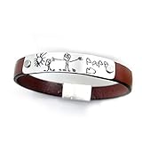  Pulsera hombre personalizada cuero plano, pulsera papa con grabado de nombres o dibujos, pulsera día del padre