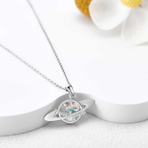 Saturn Necklace 925 Sterling Silver Planet Opal Pendant Necklace Moon Star Saturn Necklaces for Women Anniversary Jewelry Gift2