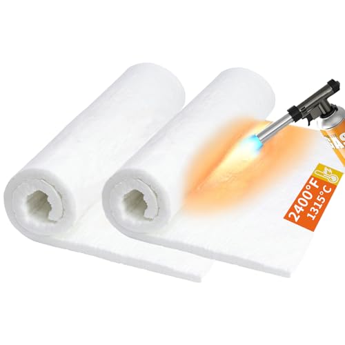 2 Pcs 24"×12"×0.8" Thick High-Temperature 2400F Ceramic Fiber Insulation Blanket - Fireproof & Heat Resistant for Dishwashers, Wood Stoves, Kilns, Forges, Furnaces, Fireplaces, Foundries, Pizza Ovens