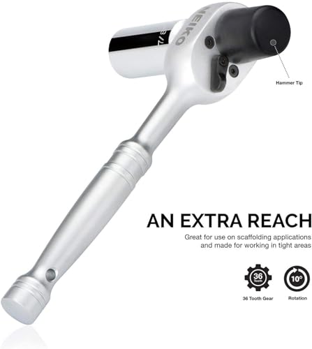 Image of Neiko 03029A 1 /2 inch Scaffold Ratchet Wrench | 9.5 inch Length | 36 Tooth Hammer Tip Head | Includes 7 /8 inch 6 Point Deep Socket | Cr-V Steel 