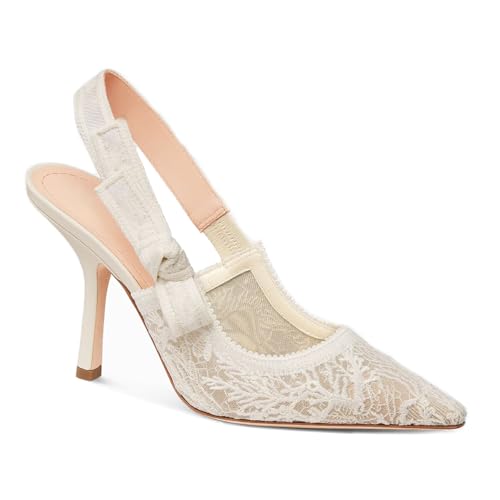 Goolita Pointed Closed Toe Pearl Slingback Heels for Women, Mesh Bow Evening Pump Stiletto High Heels Backless Party Bridal Shoes for Wedding2