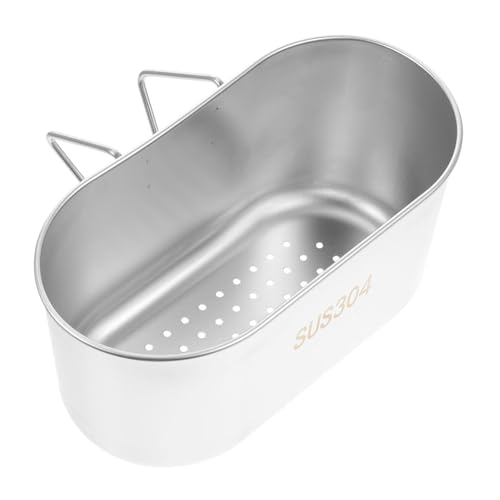 HOUDERCO ステンレス製キッチンシンク用水切りバスケット 抗菌耐久フルーツ 野菜置物ラック 収納整理フック付き 排水口ゴミ防止シンプル設