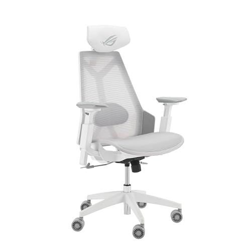 ASUS ROG Destrier Core Chaise de Gaming Ergonomique, appuie-tête 2D, Support Lombaire, accoudoirs 3D pour Gaming Mobile, Profondeur et Hauteur réglables, Inclinaison en 3 Positions, Blanc Lunaire