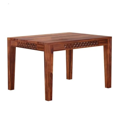 Image of KENDALWOOD Furniture | 1 Year Warranty | Dining Table (34x34) with 2 Chairs 1 Bench | 4 Seater Dining Set | Wooden Dining Table with Chair |Honey Finish with Cream Cushions -DIY(Do-It-Yourself)