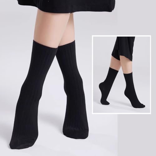Women Crew Dress Socks Cotton Solid Color Slouch Sock for Dressy Shoes 5 Pack2