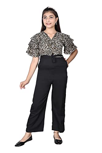 Image of Girls Flared Sleeves Printed Jumpsuit-66
