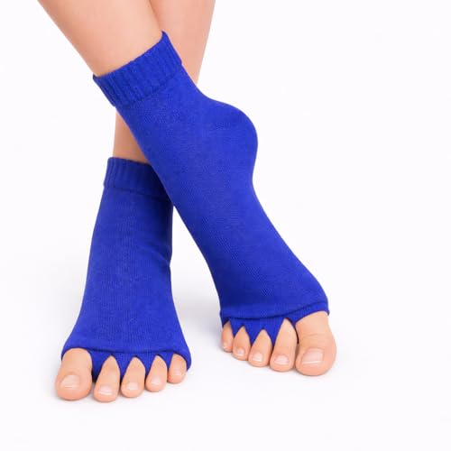Image of Foot Alignment Orthopedic Cotton Socks for Men & Women | Five Toe Separator | Foot Pain Relief | Bunion Corrector | Plantar Fasciitis Support |Free Size | Black-Royal Blue | 2 Pair | UK8-11