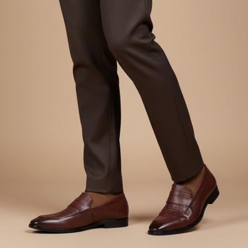 Image of HAYES LONDON Penny Loafers for Men | Genuine Leather Slip-on Shoes | Formal & Casual Comfort Footwear