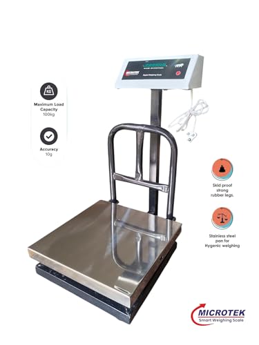 Image of Electronic Platform Weighing Scale 100kg Capacity 10g Accuracy Weight Machine Digital for Shop, Commercial and Industrial use Stainless Steel Heavy Platform size 14x14 Inches