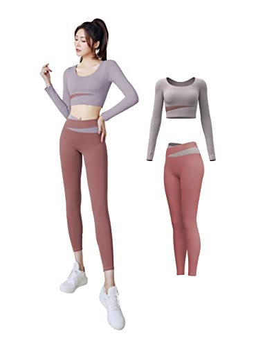 Seeya(シーヤ) ヨガウェア レディース 上下 セット トップス カップ付き 長袖 レギンス ジム スポーツウェア おしゃれ 可愛い