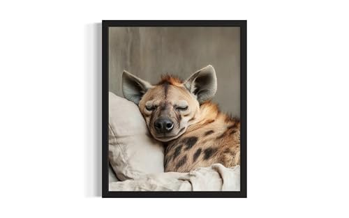 Hyena in Bed Sleeping Wall Art Print Poster, Animal Bedroom