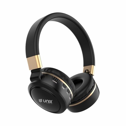 Unix Elite 9 Wireless Bluetooth Headphones with 40mm Drivers| 12-Hour Playback |Soft Earpads, TF Card Support, Foldable Design |Over-Ear Headphones for Music | Travel, Gym, Game & Calls – GoldenBlack