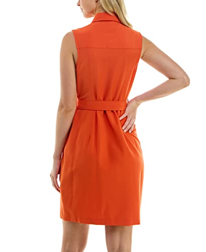 Sharagano Women's Sleeveless Shirt Dress With Front Pockets, Fire Orange, 12 #TOP3