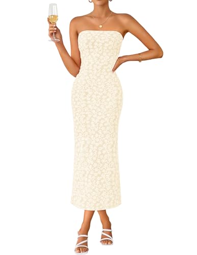 Image of ZESICA Women's 2026 Summer Floral Strapless Bodycon Midi Dress Off Shoulder Beach Formal Cocktail Wedding Guest Long Dresses