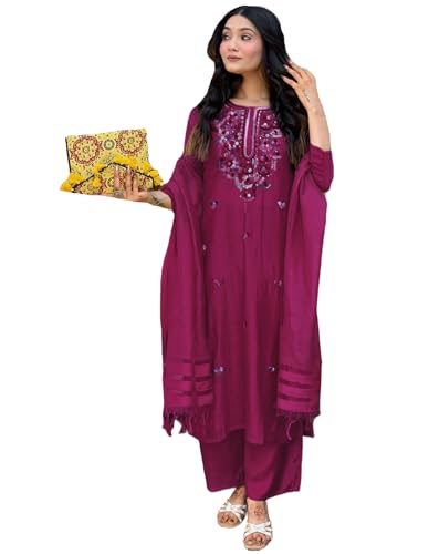 Image of ANNI Designer Women's Rayon Viscose Embroidered Straight Kurta with Pant & Dupatta