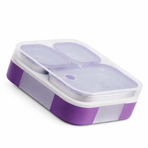 Image of VAYA Tydbyt Stainless Steel Lunch Box for Kids Girls & Boys, 650 ml, 3 Stainless Steel Containers, School Tiffin Box, BPA-Free, Durable & Easy to Carry, Purple