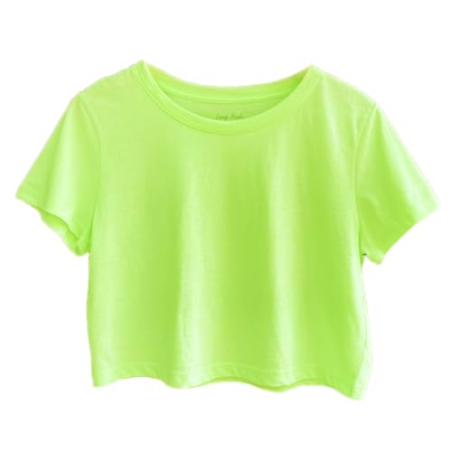 Image of Womens 100% Cotton Crop Tops Short Sleeve Crewneck Loose Fit Basic Tee Summer Casual Workout T-Shirt Fashion Clothes