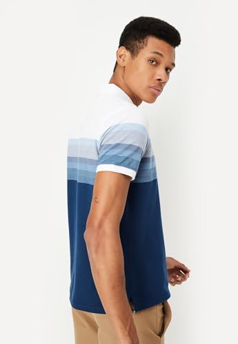 Image of Max Men's Half Sleeves Cotton Blend Regular Fit Striped Polo T-Shirt