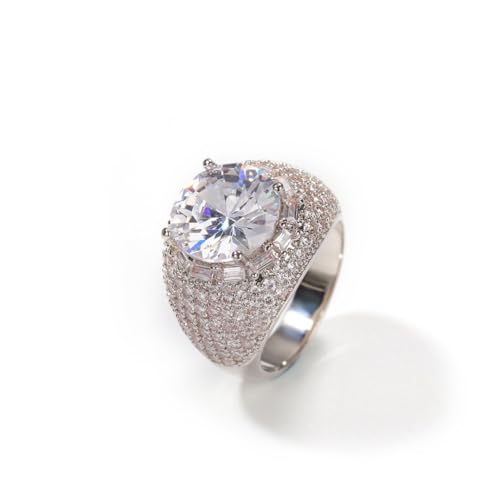 Orbelix 14K Gold over S925 Sterling Silver Round Moissanite Signet Ring, Curved Style, Stylish and Durable Men's Jewelry