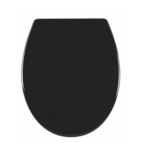 AQUALONA Luxury Duroplast Toilet Seat Incredibly Strong and Durable - Oval Soft Close - Ceramic Appearance - Scratch Resistant - One Button Hinge Release - Click Lift & Clean Technology (Black)