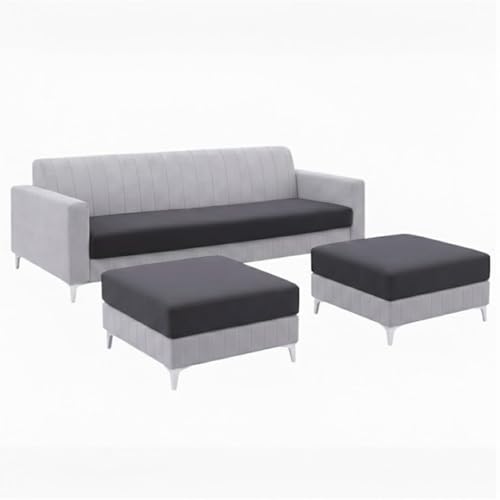 Image of Amelia 5 Seater L Shape Sofa Set with 2 Movable Ottomans | Flexible Layout | Rich Velvet Suede Fabric | Silver Legs | Spacious Seating | Modern Sofa for Living Room (Dark Grey-Light Grey)