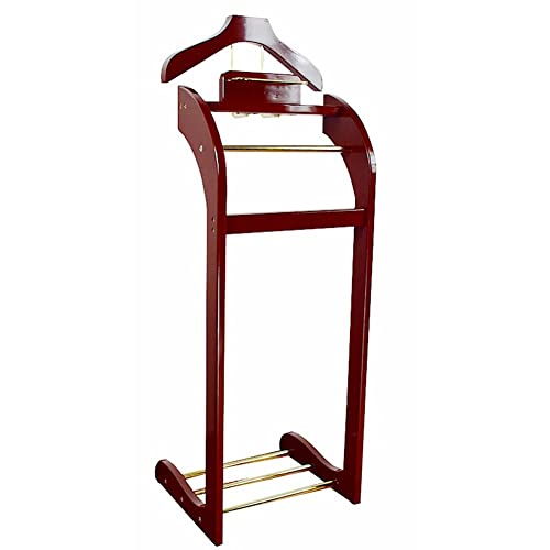 Armario de madera roja con barra para pantalones, perchero para chaquetas, ganchos para corbata, cinturón y zapatero, elegante perchero para trajes y accesorios