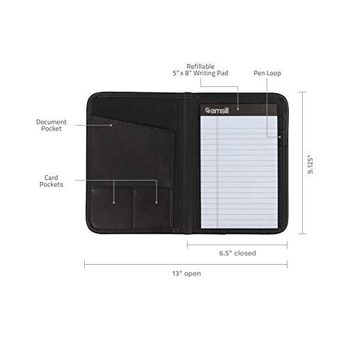samsill professional padfolio faux-leather mini portfolio with 5 x 8 writing pad black