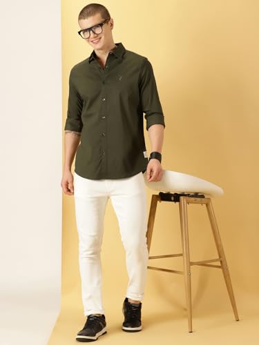 Image of Thomas Scott Men's Cricket Club Collection Classic Regular Fit Twill Shirt | 100% Cotton Long Sleeve Solid Shirt with Button Down Collar (Available in Plus Size)