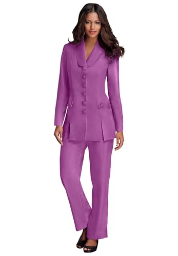 Roaman's Women's Plus Size Plus Size Long Sleeve Ten-Button Shawl-Collar Pant Suit – 2-Piece Pant Set