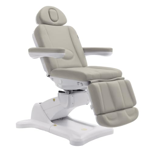 Image of SKINACT Malibu Electric Medical Spa Facial Treatment Chair /Table with 240 Swivel Base, Adjustable Backrest, Leg Rest and Wired Hand Remote Control (Taupe)