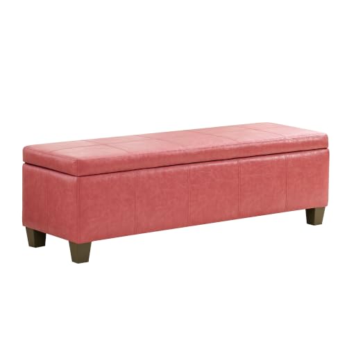 Image of 51 Inch Storage Ottoman, Storage Bench with Safety Hinge, Upholstered Synthetic Leather Ottoman Bench for Bedroom, Living Room, Entryway, Hallway, Foot Rest, Support 500lbs