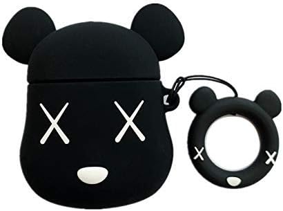AirPods Case Cute Cartoon Animal Shape,AirPods Accessories Kits Funny 3D Gloomy Bear Silicone AirPods Cover Case for Apple Airpods 2 & 1 Cool Fun Girls Teens Boys Men Black