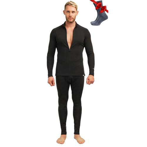 Merino.tech Merino Wool Base Layer Mens Set - Midweight Merino Wool Thermal Underwear For Men Top and Bottom