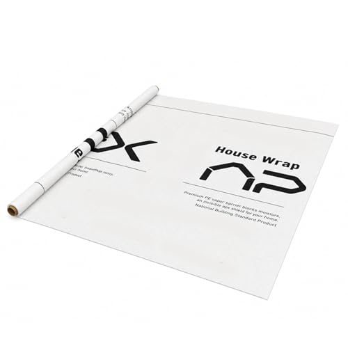 APX House Wrap 4.5 x 100 ft 0.13 mm Thick Vapor Barrier Unfolded PE Wraps Roll for Farmhouse Heavy Duty Plastic Sheeting Tear-Resistant Drop Cloth Covering for Residential&Commercial Construction