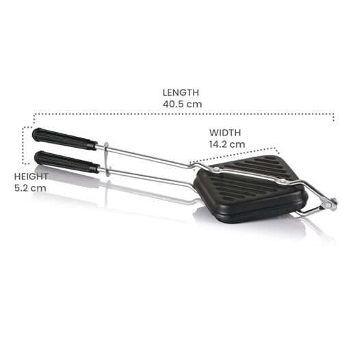 Image of Non-Stick Sandwich Toaster for Gas Stove | Grill & Toast Sandwiches in Minutes | Double-Coated Non-Stick | Durable & Easy to Use | Black Sandwich Maker | Heavy-Duty Cast Aluminum Body | (Grill)