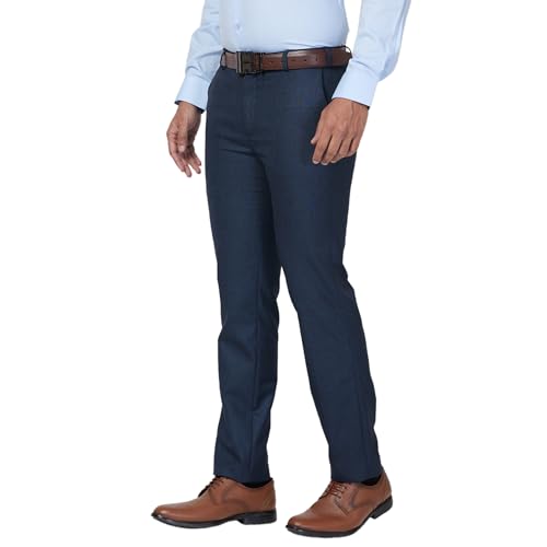Image of Raymond Men Slim Fit Solid Pattern Polyester Blend Flat Front Casual Trouser
