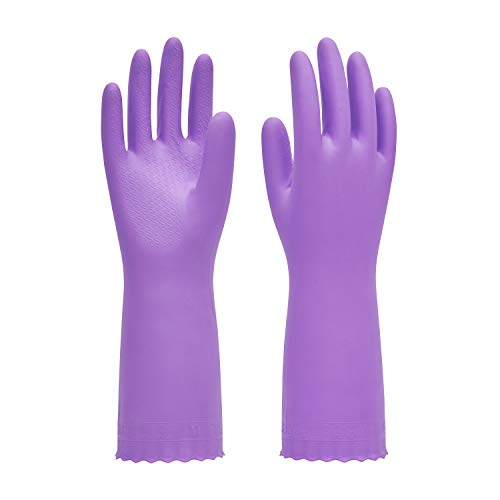 Pacific PPE Household Glove Reusable Cleaning Dishwashing Gloves-Latex Free Waterproof PVC Gloves for Kitchen,Gardening Gloves Flocked with Cotton Liner(Purple,L)