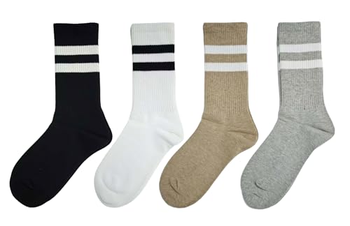 Womens Vintage Stripes Half Calf Socks Cotton Cozy Casual Crew Socks for Women