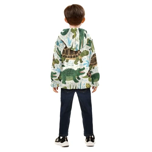 Turtle and Plants Pattern Design Toddler Fleece Jacket Girl Boys Hooded Fleece Jacket Coat Warm Outwear Zip-up 3-10T4