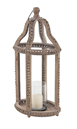 Deco 79 Reclaimed Wood Indoor/Outdoor Candle Lantern - Beaded Decorative