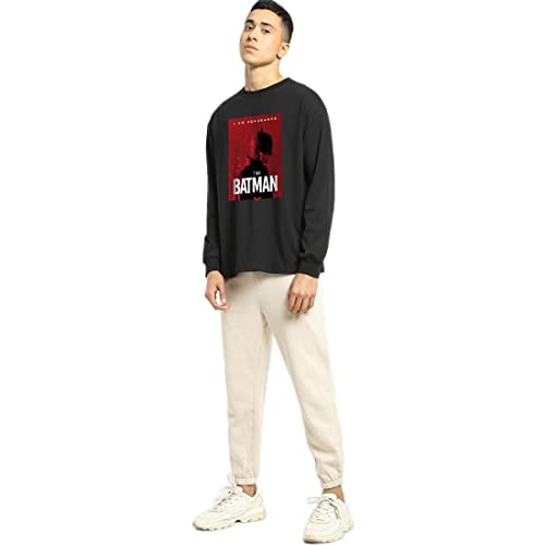 Image of Bewakoof X DC Batman Men's Cotton Printed Oversized Fit Full Sleeve Round Neck T-Shirt | Casual Wear | Street Wear | Oversized t Shirt for Men Cotton | Baggy