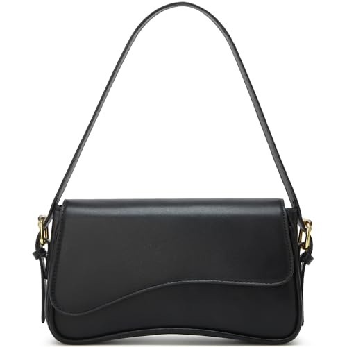 Shoulder Bag for Women Y2K Trendy Purse Vegan Leather Hobo Handbags Clutch Saddle Bag with 2 Removable Strap (black)