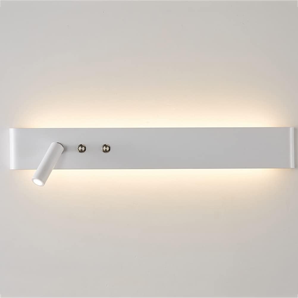 Up Down Wall Light with 2 Switches Modern LED 20W Indoor Long Stripe 3W Reading Lamp Bedroom Bedside Warm 3000K for Living Room Stair Corridor,White