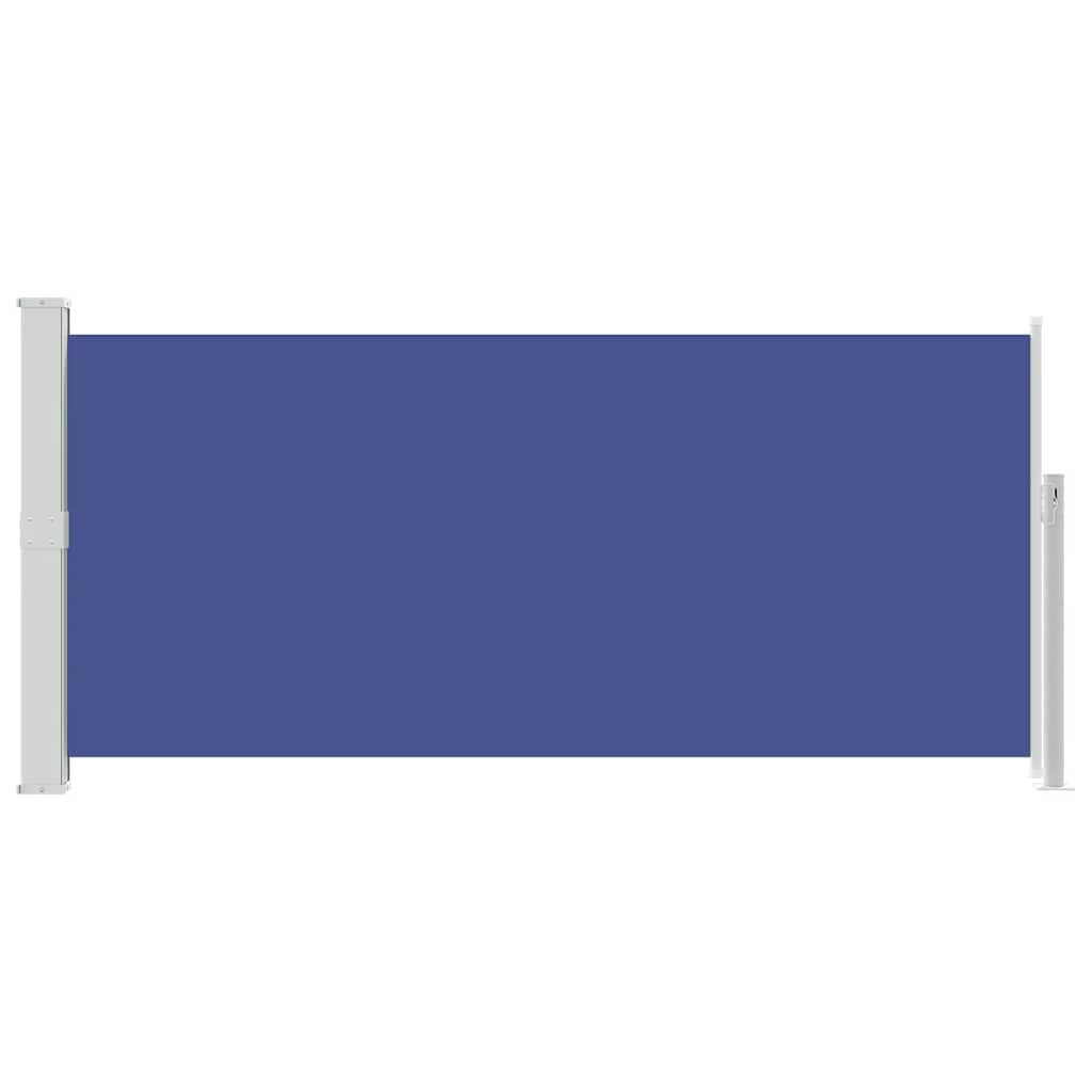 Ausziehbare Seitenmarkise 140x300 cm Blau UV-beständiger Sonnenschutz für Balkon Terrasse Garten mit Windschutz und automatischer Rückrollfunktion