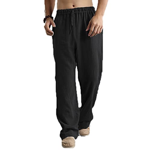 Pantalones de salón para Hombre Pantalones de Lino de Pierna Ancha Pantalones de chándal para Dormir Ligeros Cover