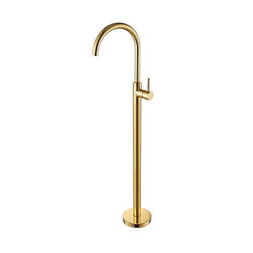 Robinet de baignoire autoportant en laiton doré avec mitigeur de douche au sol